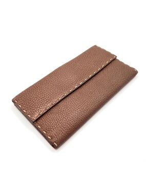 Authentic FENDI Selleria Long Bi-fold Bronze Leather Wallet